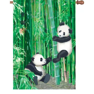 28 in. Pandas in Bamboo House Flag - Playful Pandas