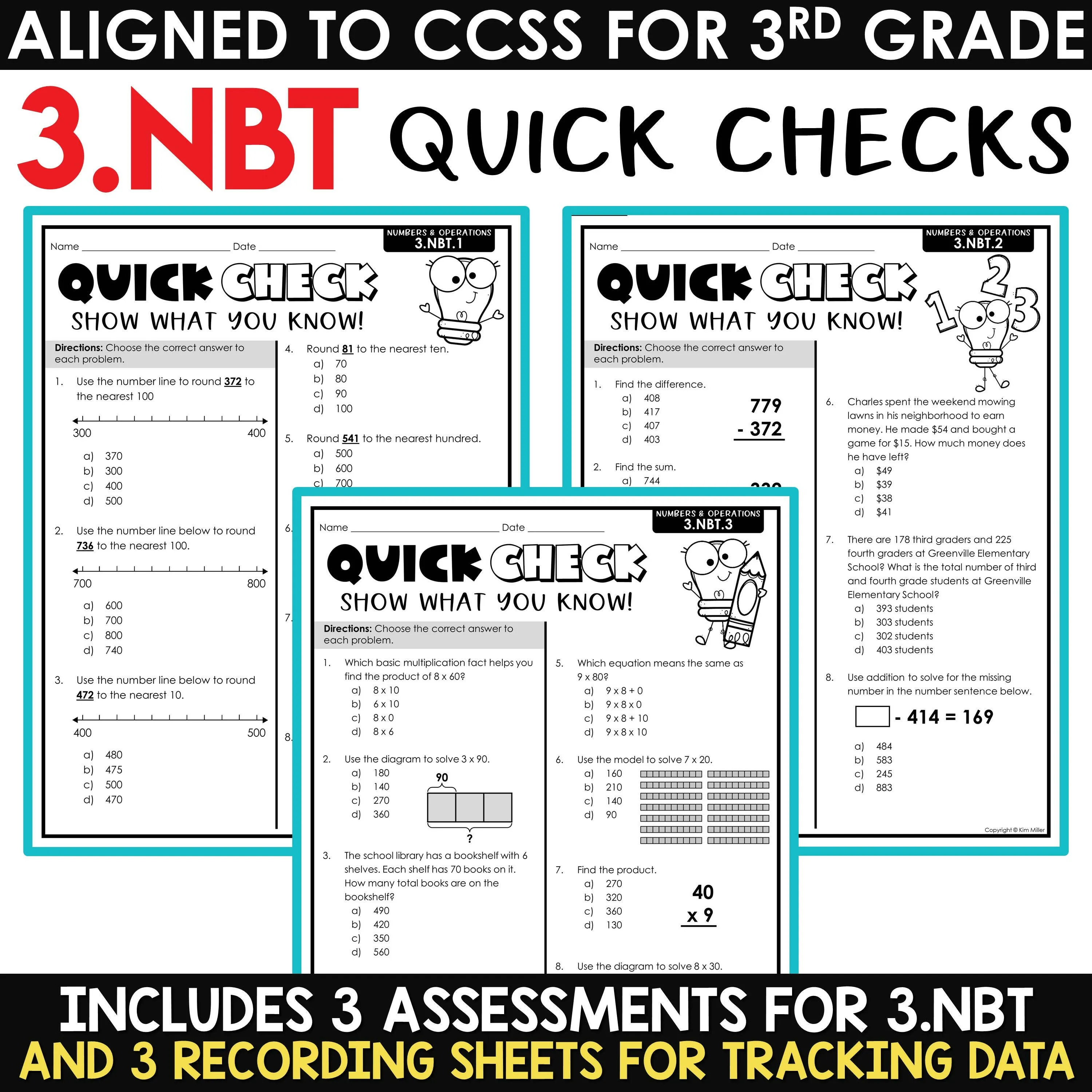 3rd Grade Math Review Worksheets Assessments Homework Morning Work Test Prep