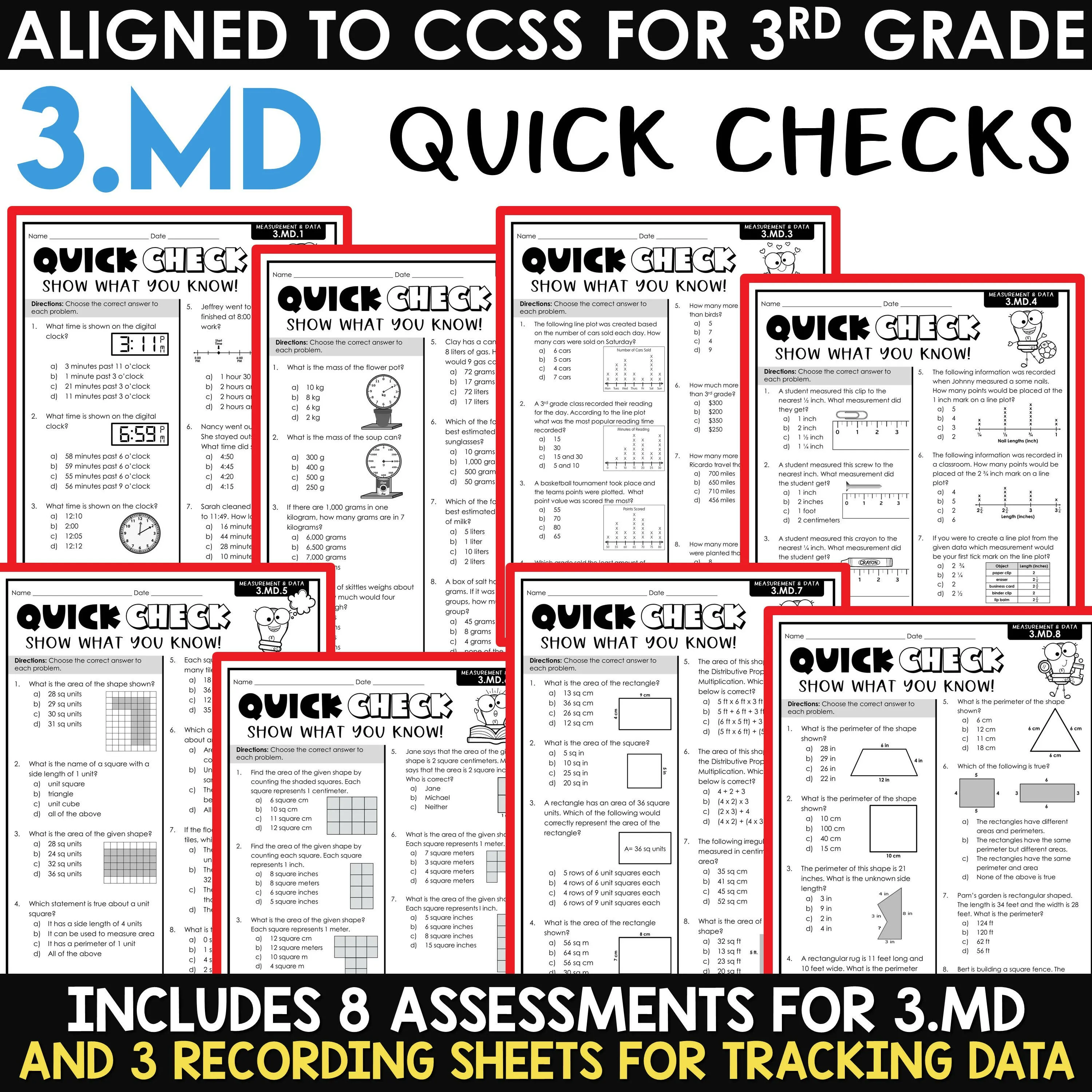 3rd Grade Math Review Worksheets Assessments Homework Morning Work Test Prep