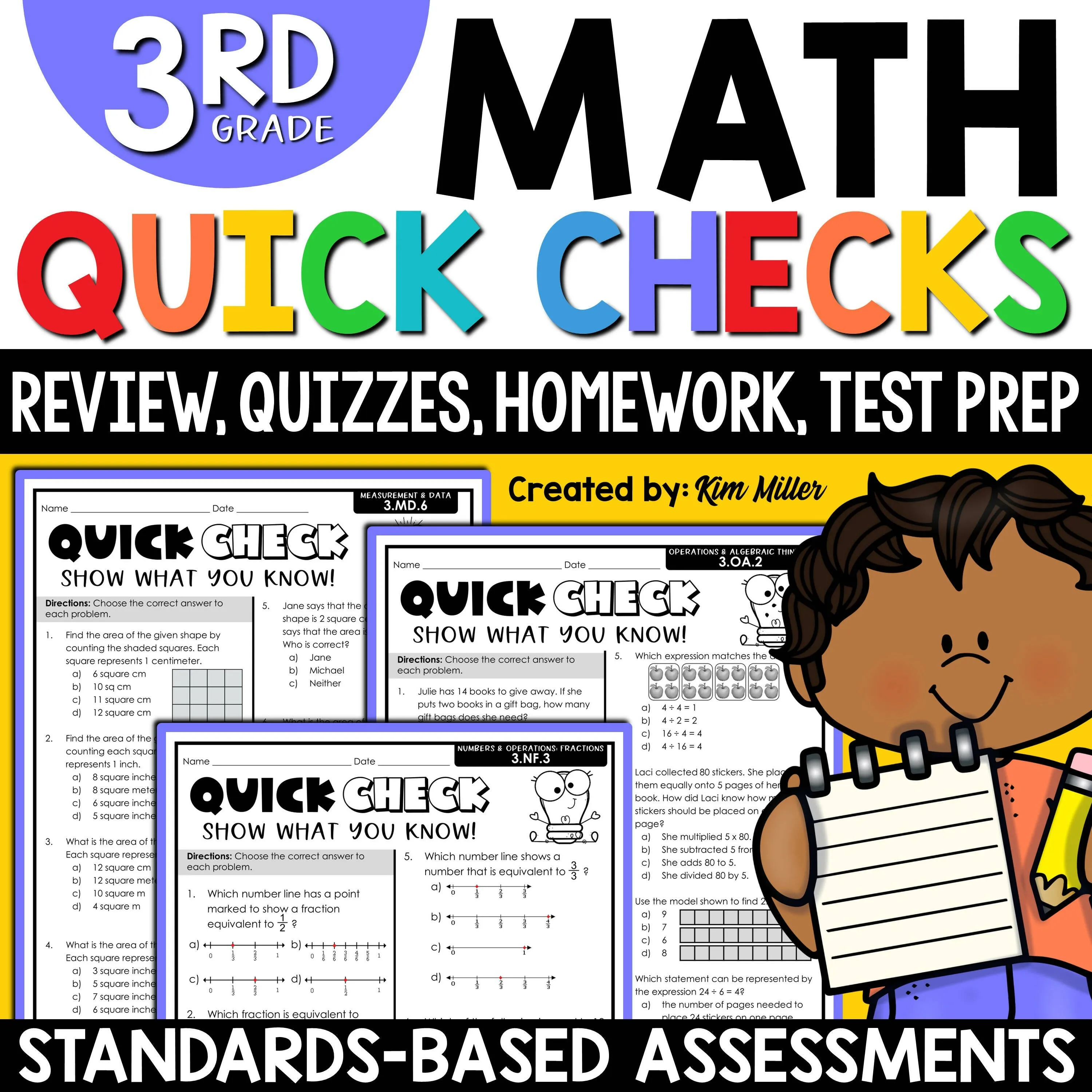 3rd Grade Math Review Worksheets Assessments Homework Morning Work Test Prep