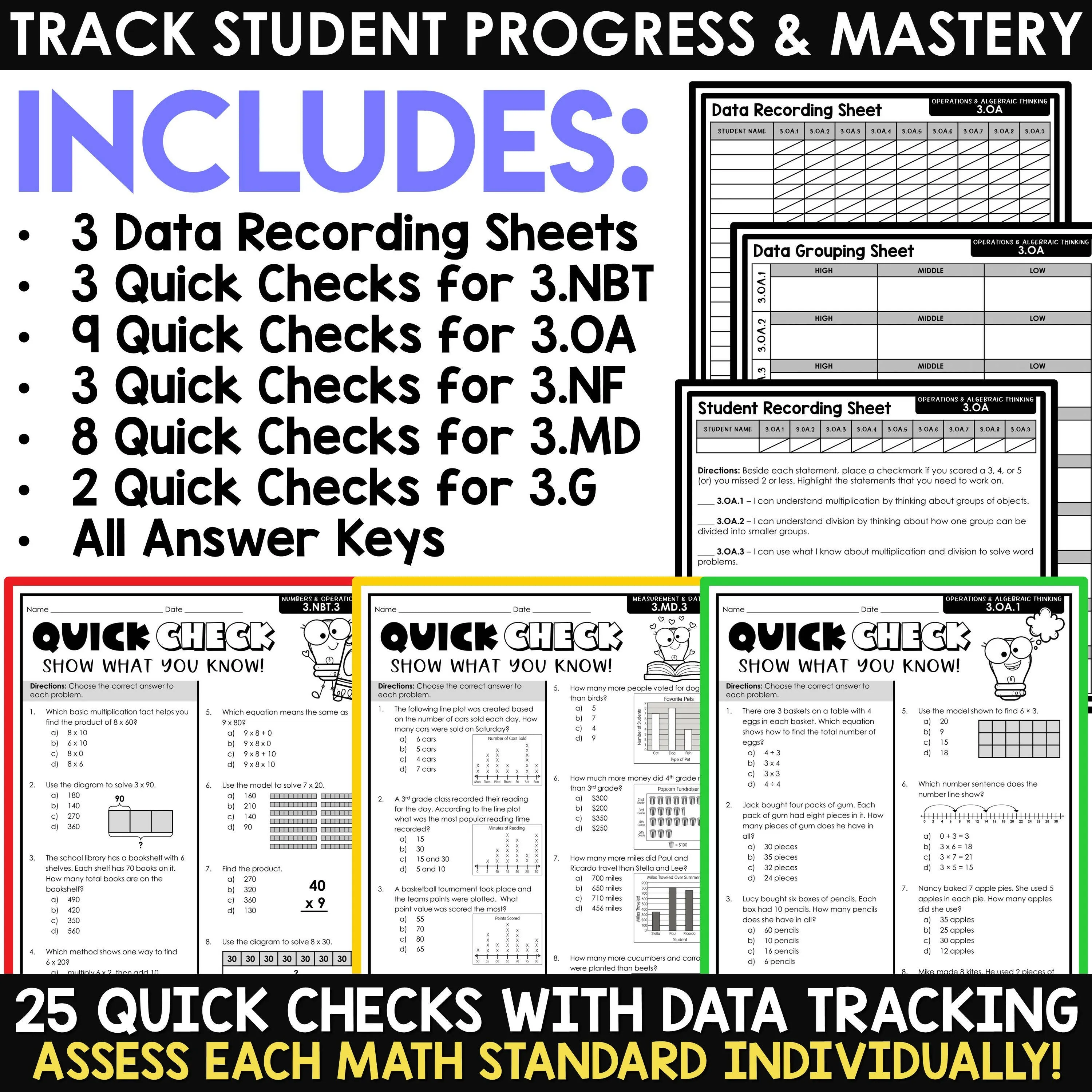 3rd Grade Math Review Worksheets Assessments Homework Morning Work Test Prep