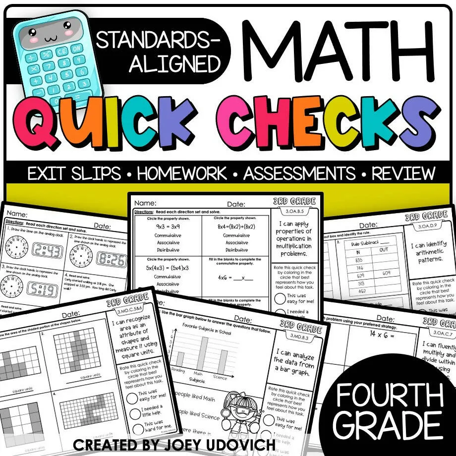 4th Grade Math | Assessments, Morning Work, Test Prep, Review, Homework | Joey Udovich