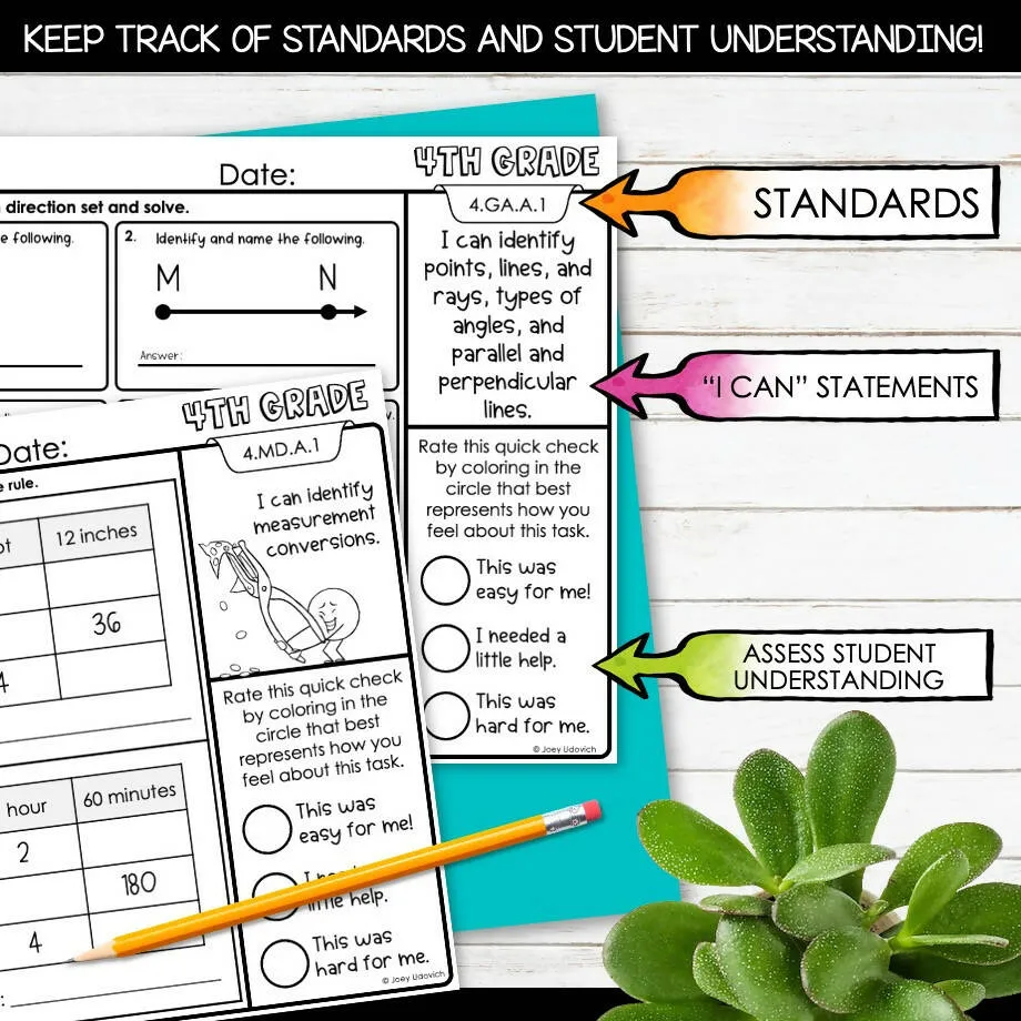 4th Grade Math | Assessments, Morning Work, Test Prep, Review, Homework | Joey Udovich