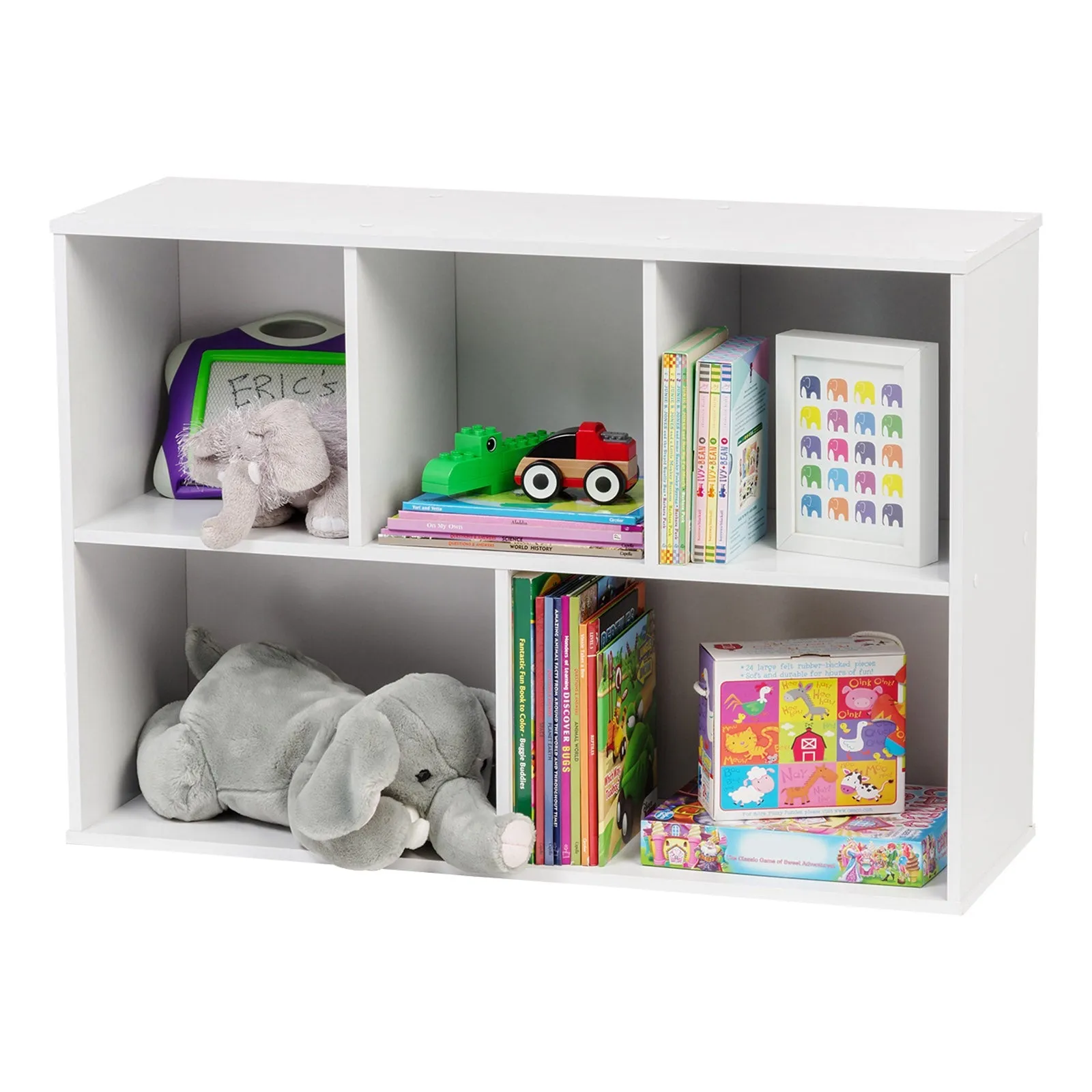 5 Compartment Open Bookshelf, Cube Storage Organizer, Closet Shelves, Wooden Bookshelf, White