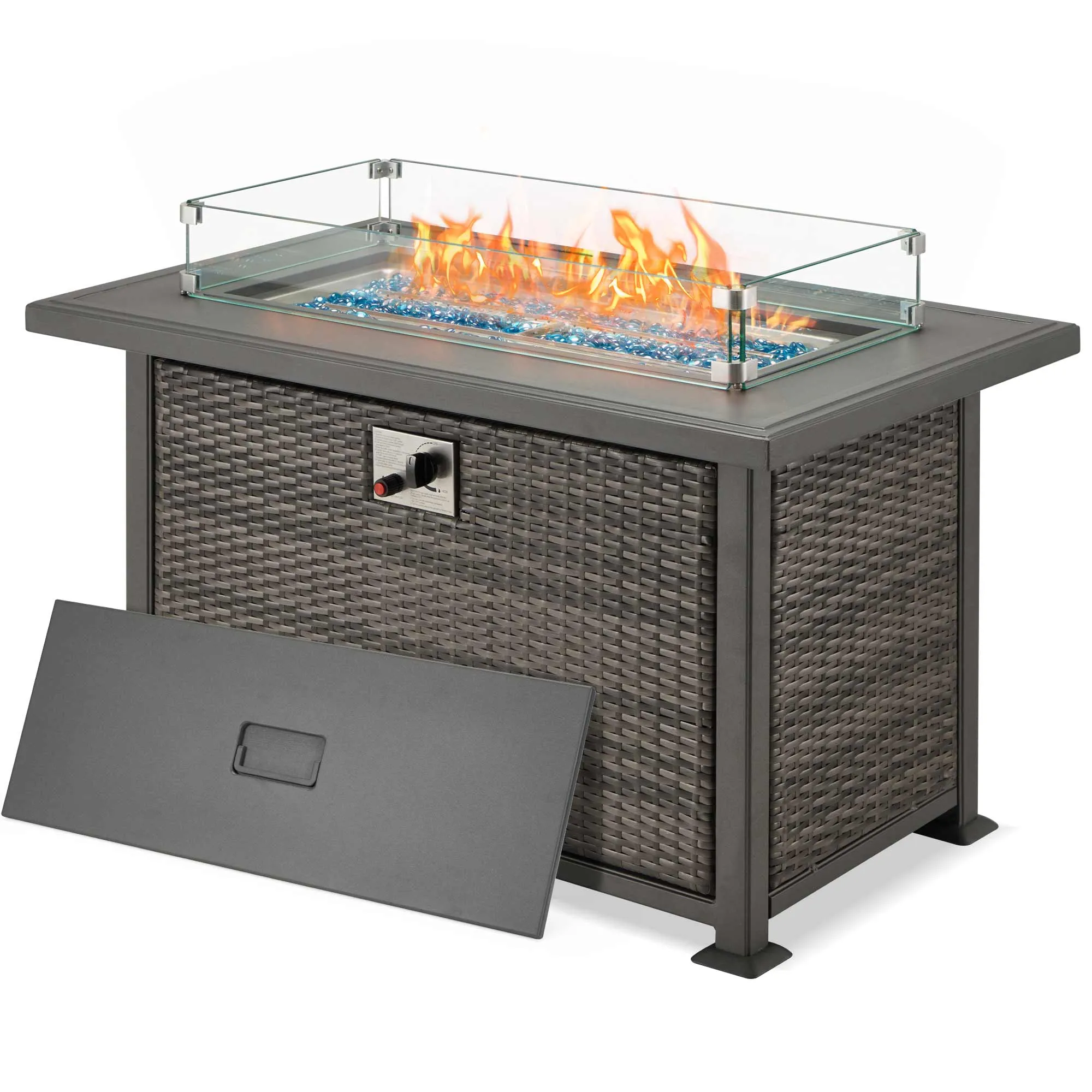 50 in Propane Fire Pit Table w/ Glass Wind Guard and Aluminum Tabletop,50,000 BTU, Dark Gray