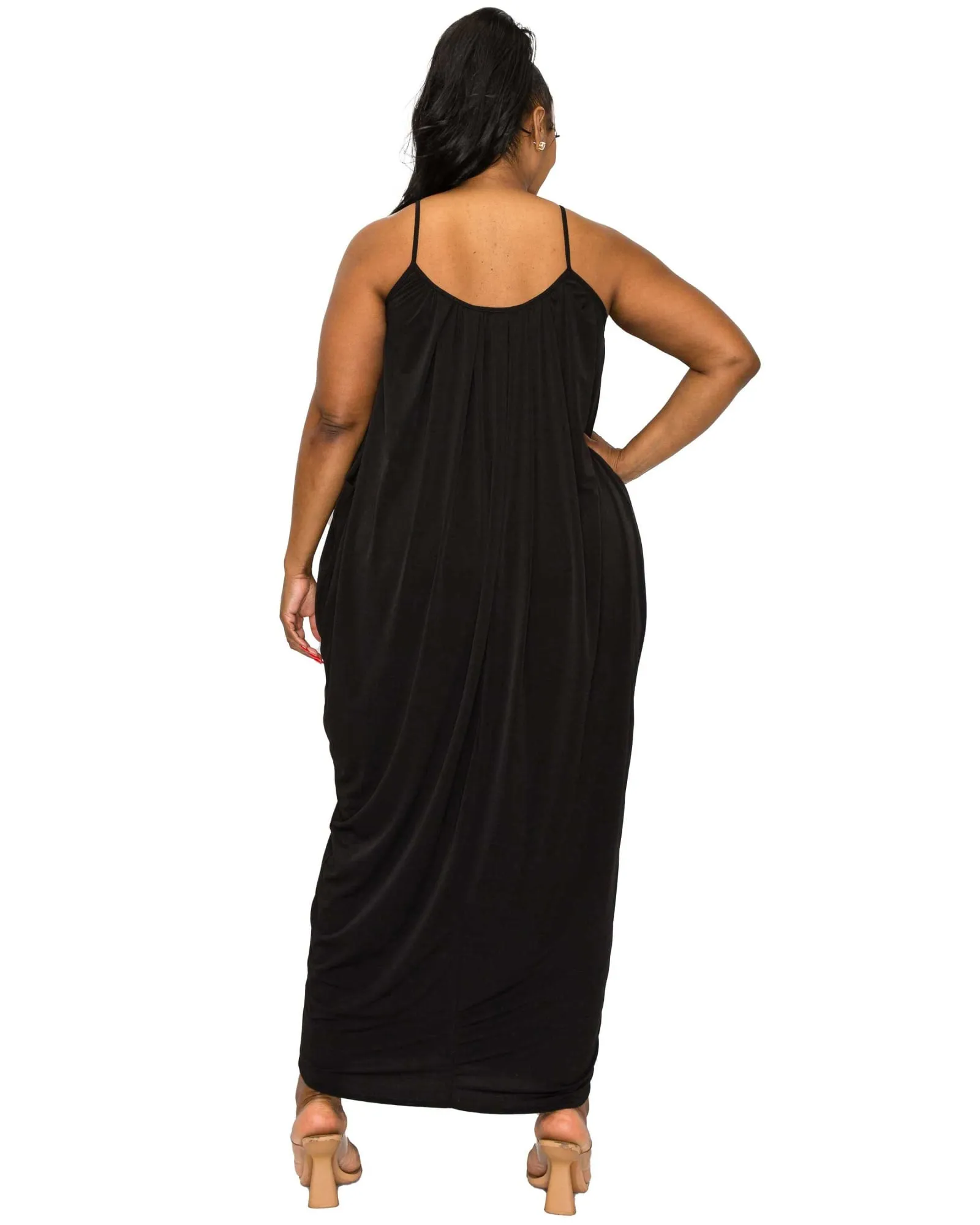 Adora Ruched Spaghetti Strap Dress | Black