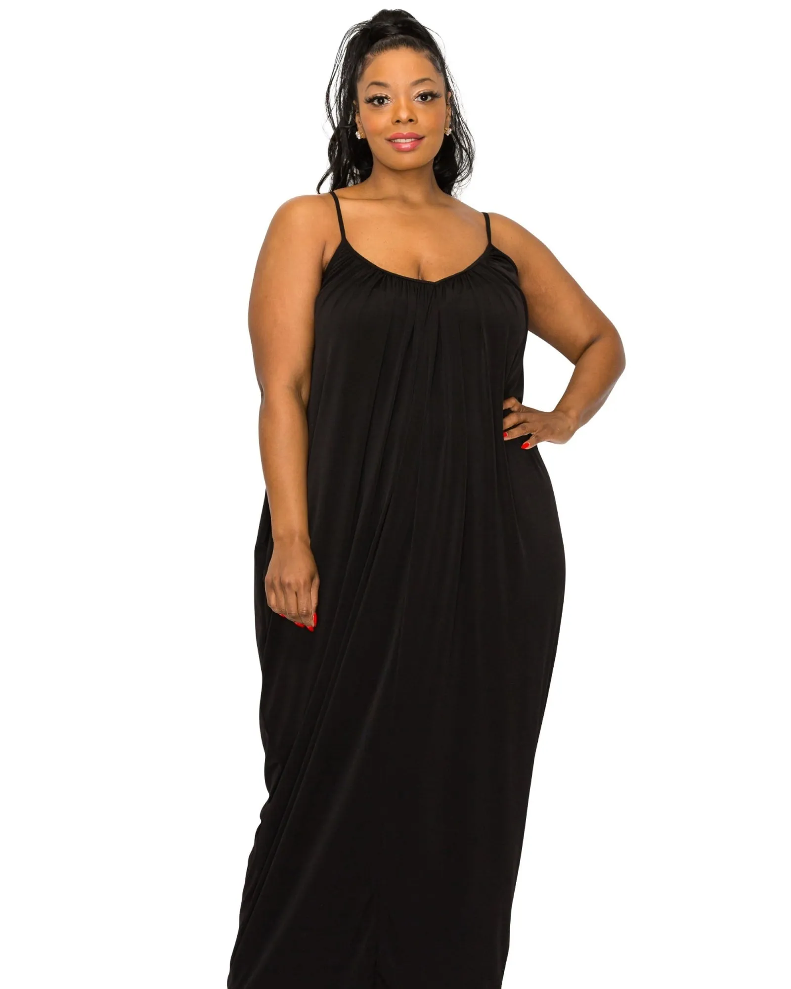 Adora Ruched Spaghetti Strap Dress | Black