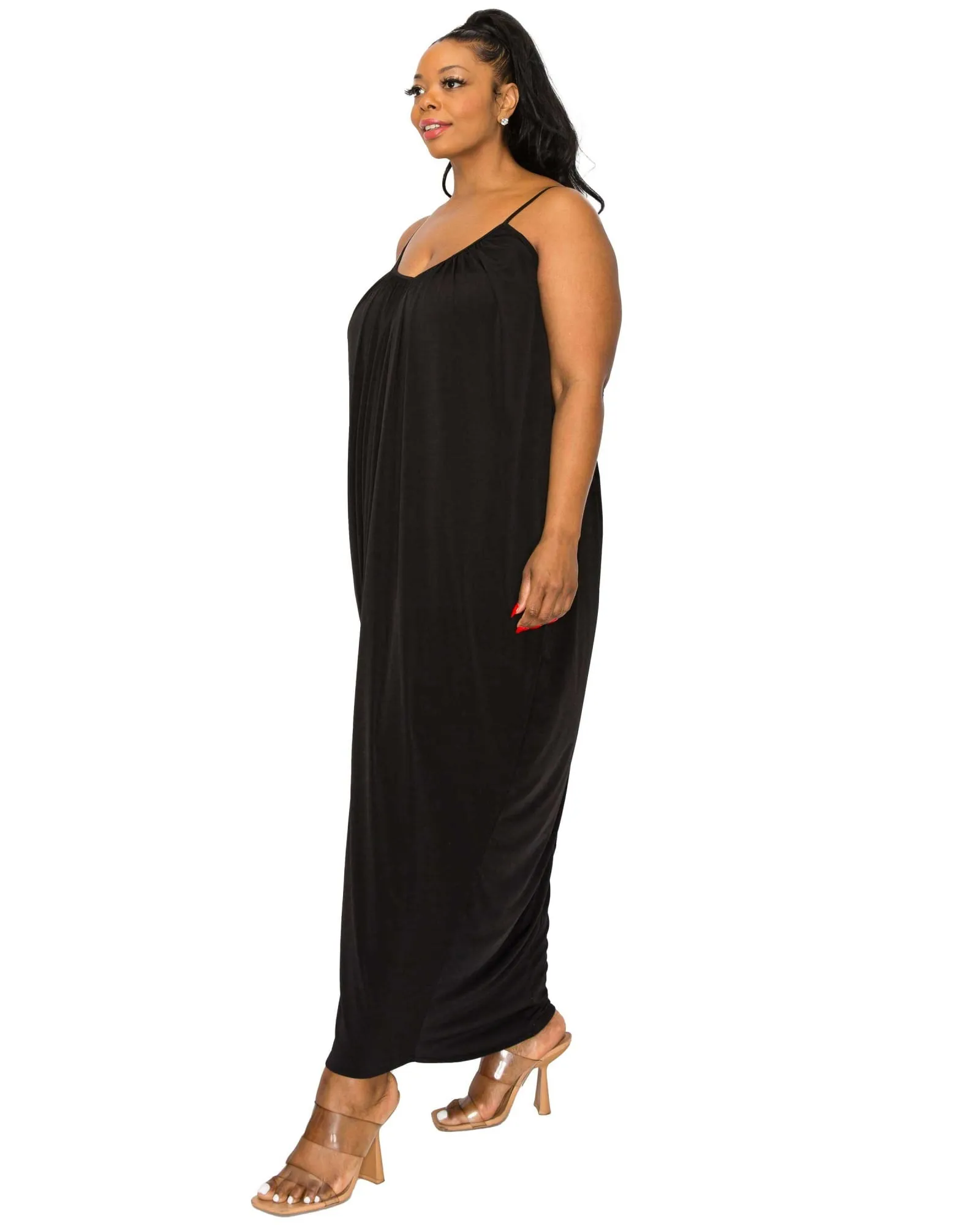 Adora Ruched Spaghetti Strap Dress | Black