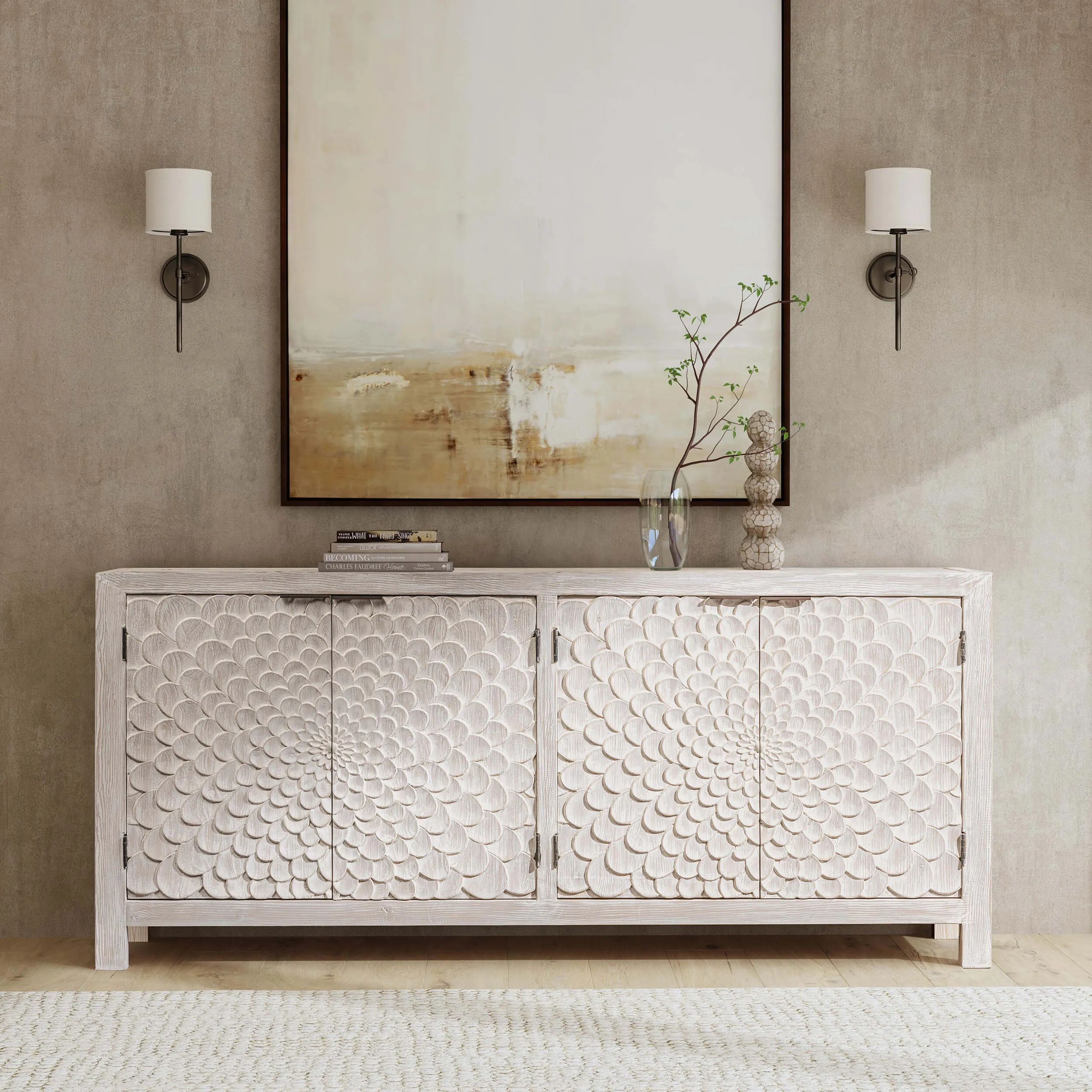 Astrid 4 Door Cabinet, Vintage Cream