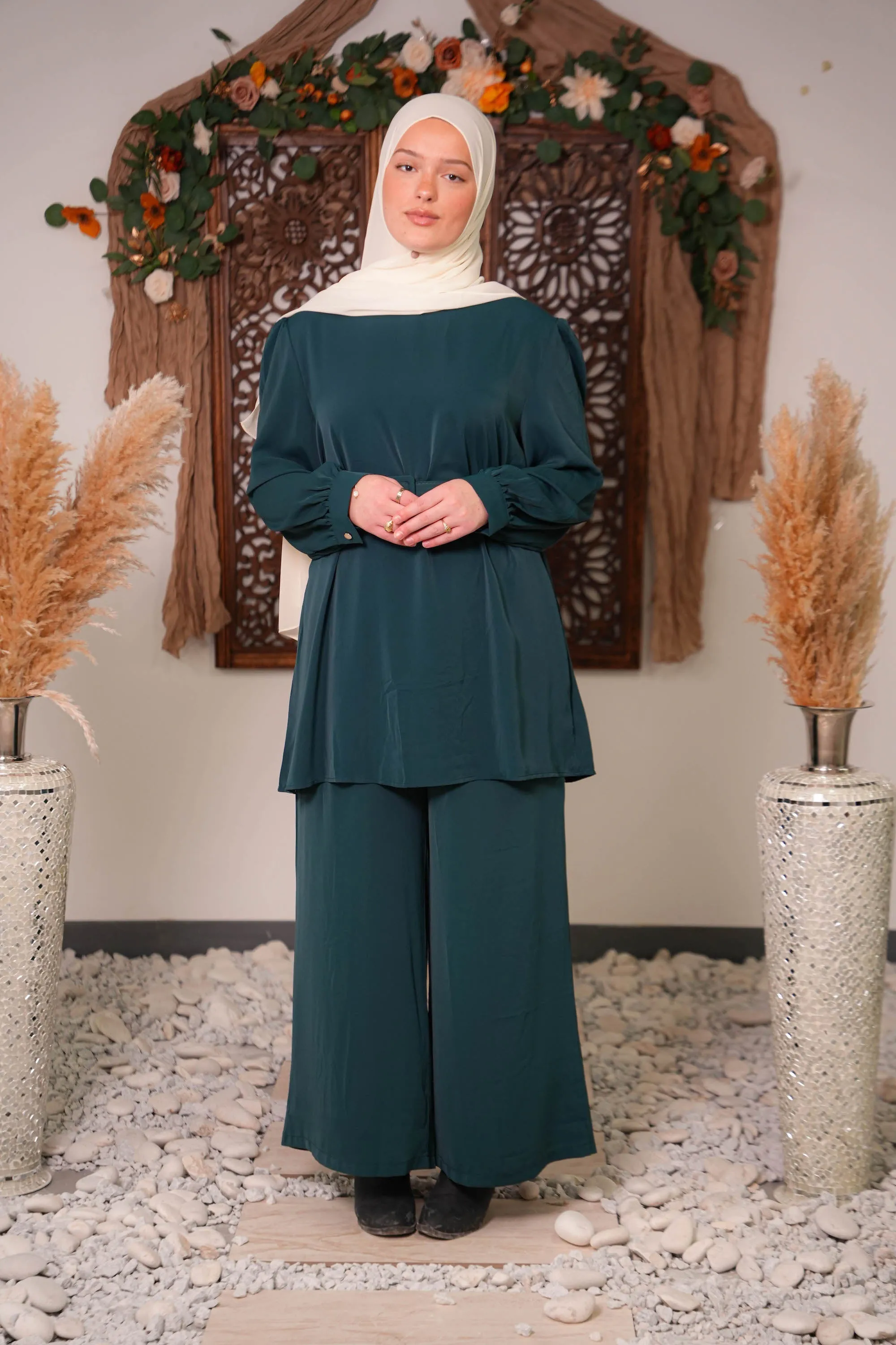 Belted Wide Leg Pants Set