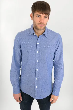 Blue Cotton Slim-Fit Long-Sleeve Shirt