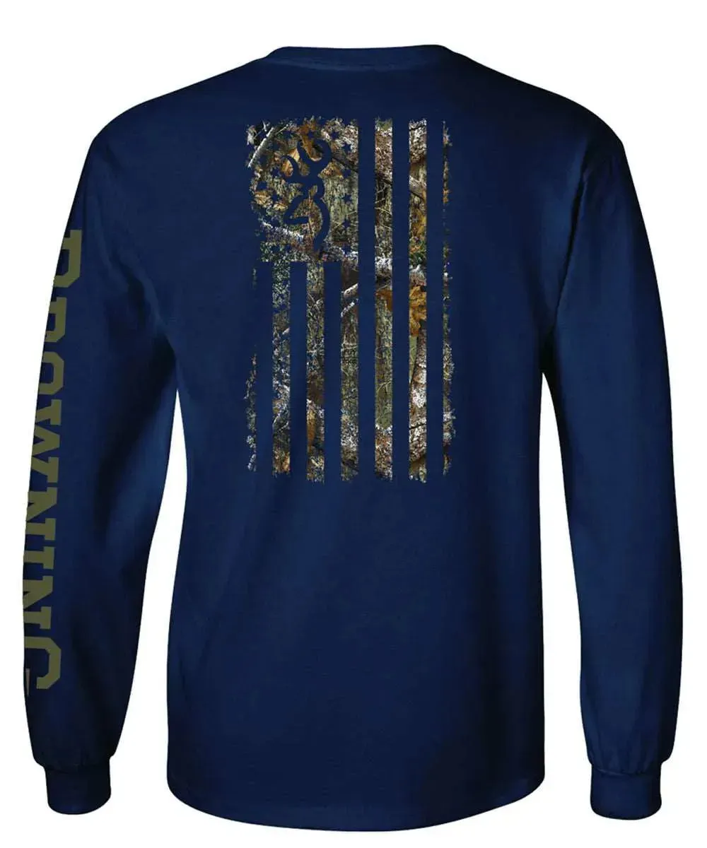 Browning Realtree Edge Flag (Navy) - Mens Long Sleeve T-Shirt