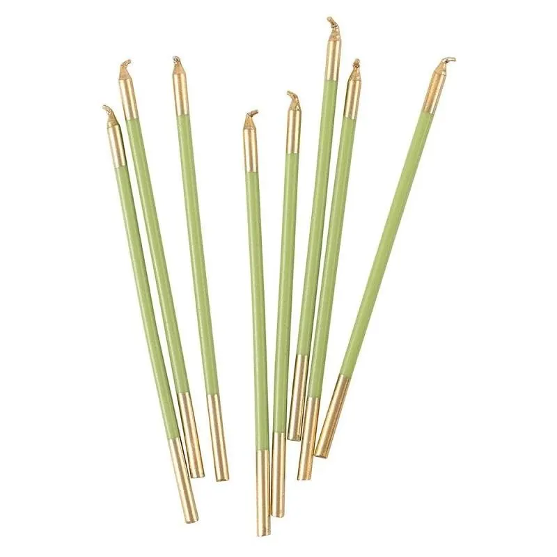 Caspari Slim Birthday Candles in Moss Green & Gold - 16 Candles Per Package