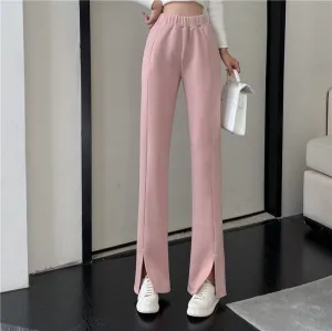 Causual Chic Black Pink White Comfy Velvet Long Wide Leg Gathered Waist Pants