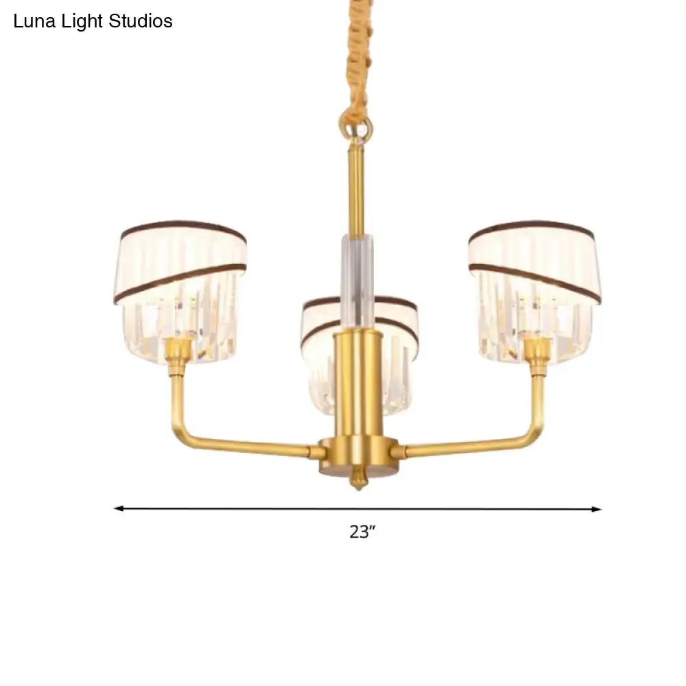 Chic 3-Head Brass Chandelier with Crystal Shade - Modern Hanging Light Kit