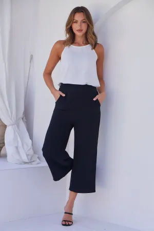 Clover Black Linen Culotte Pants