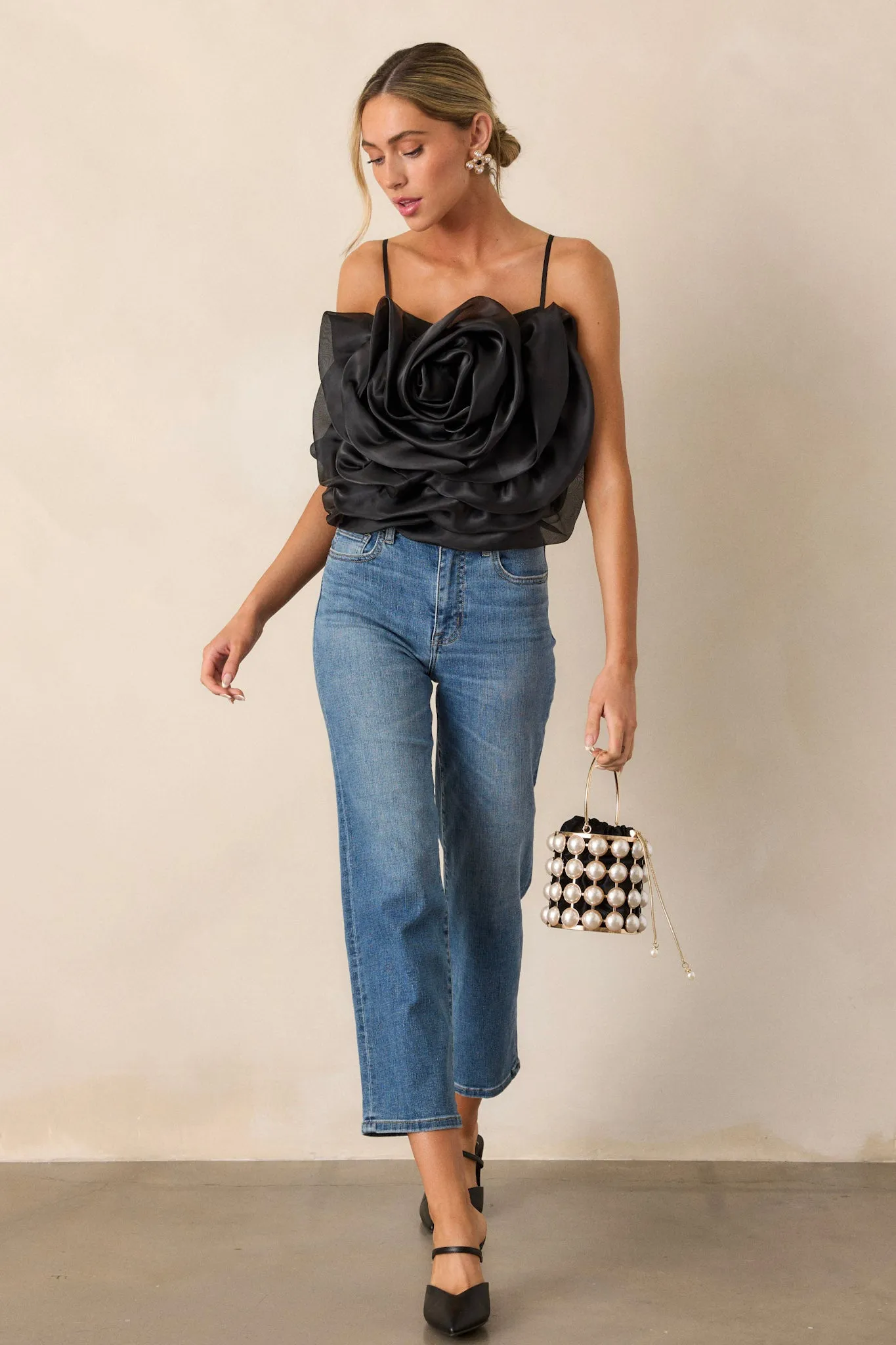 Dark Blossom Black Flower Crop Top