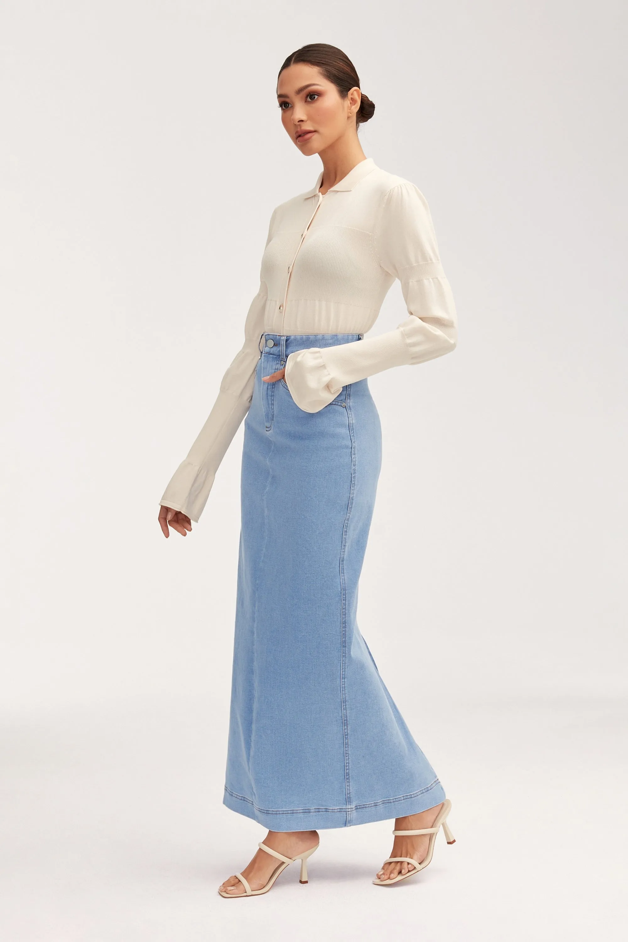 Denim Maxi Skirt - Light Wash