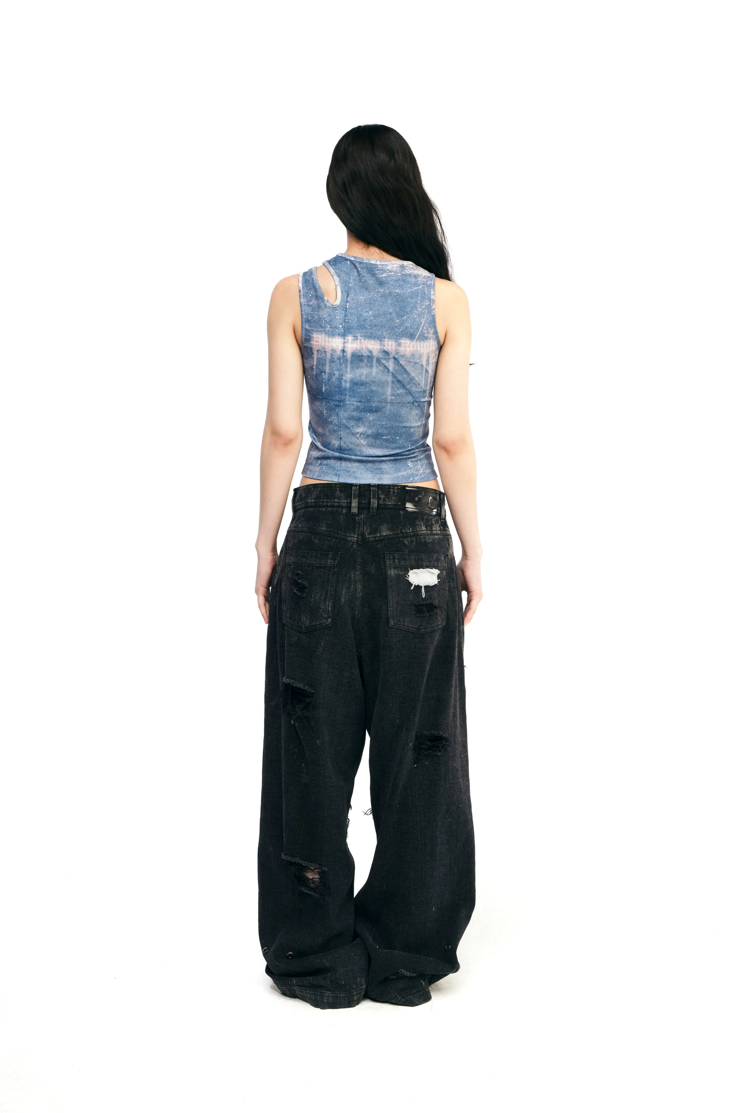 Destroyed black & black denim pants