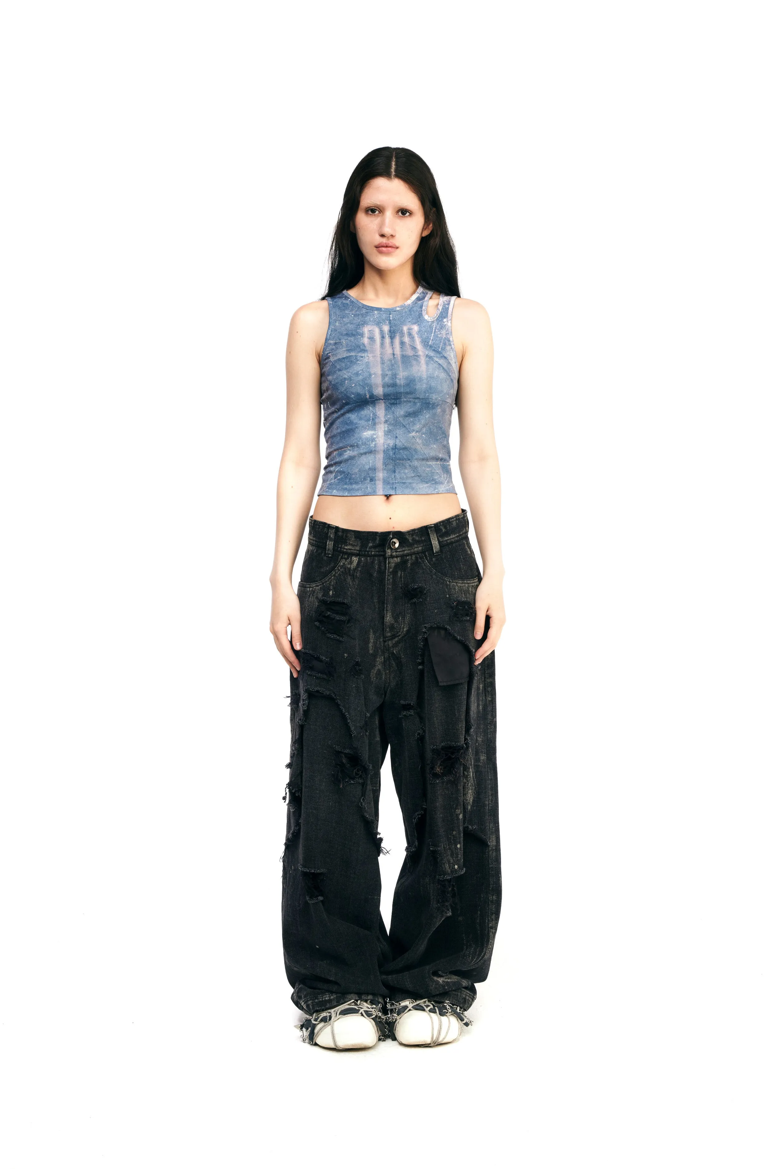 Destroyed black & black denim pants