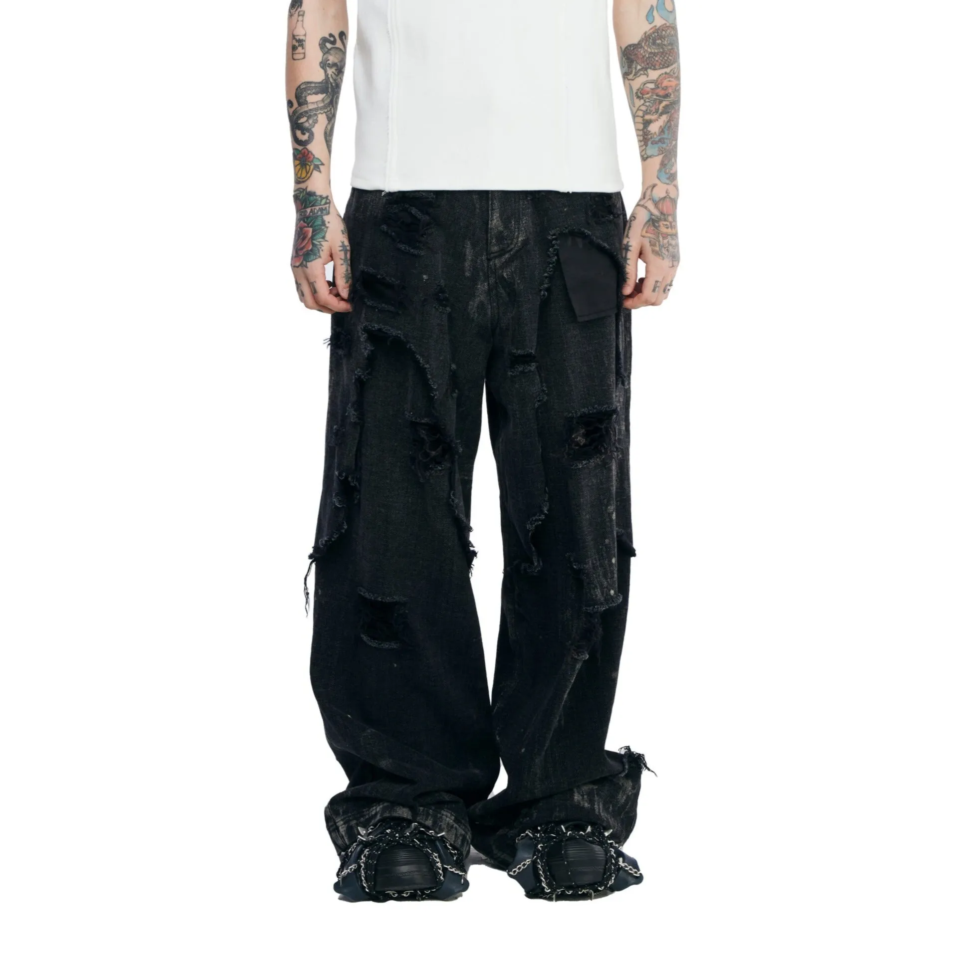 Destroyed black & black denim pants