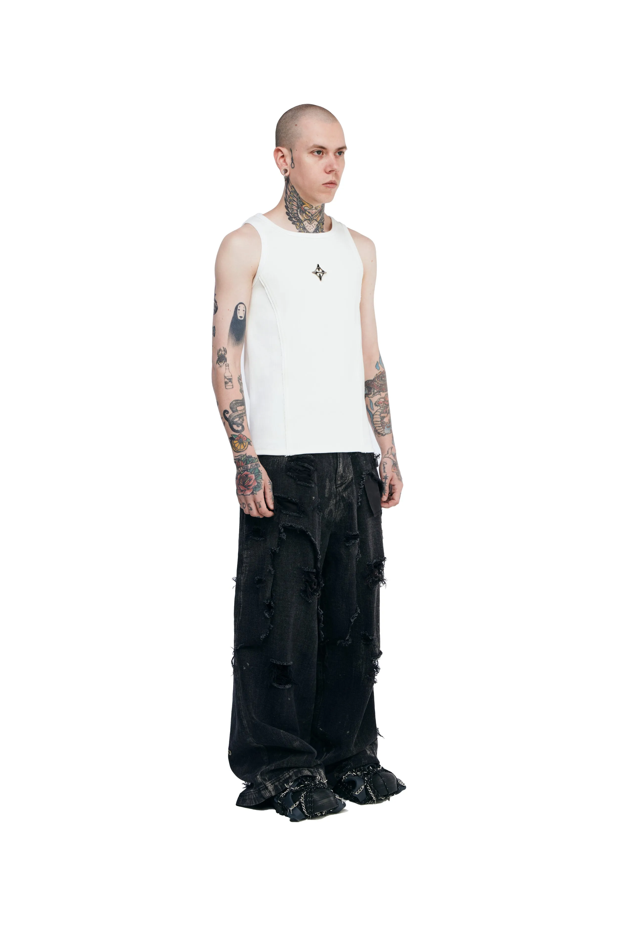 Destroyed black & black denim pants