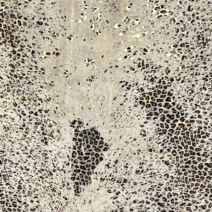 Distressed Leopard & Gold Metallic Acid Wash on Lt Beige Brazilian Cowhide - 7'4" x 6' (BRLPAW097)