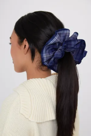 Double Layer Check Scrunchie in Navy