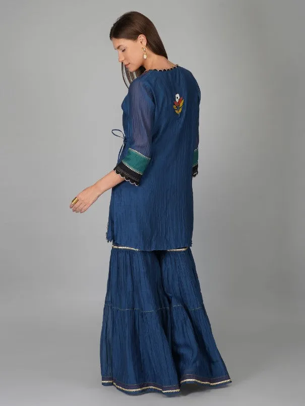 Egyptian Blue  Chanderi Wrap Kurta & Gharara Set (Set of 3)