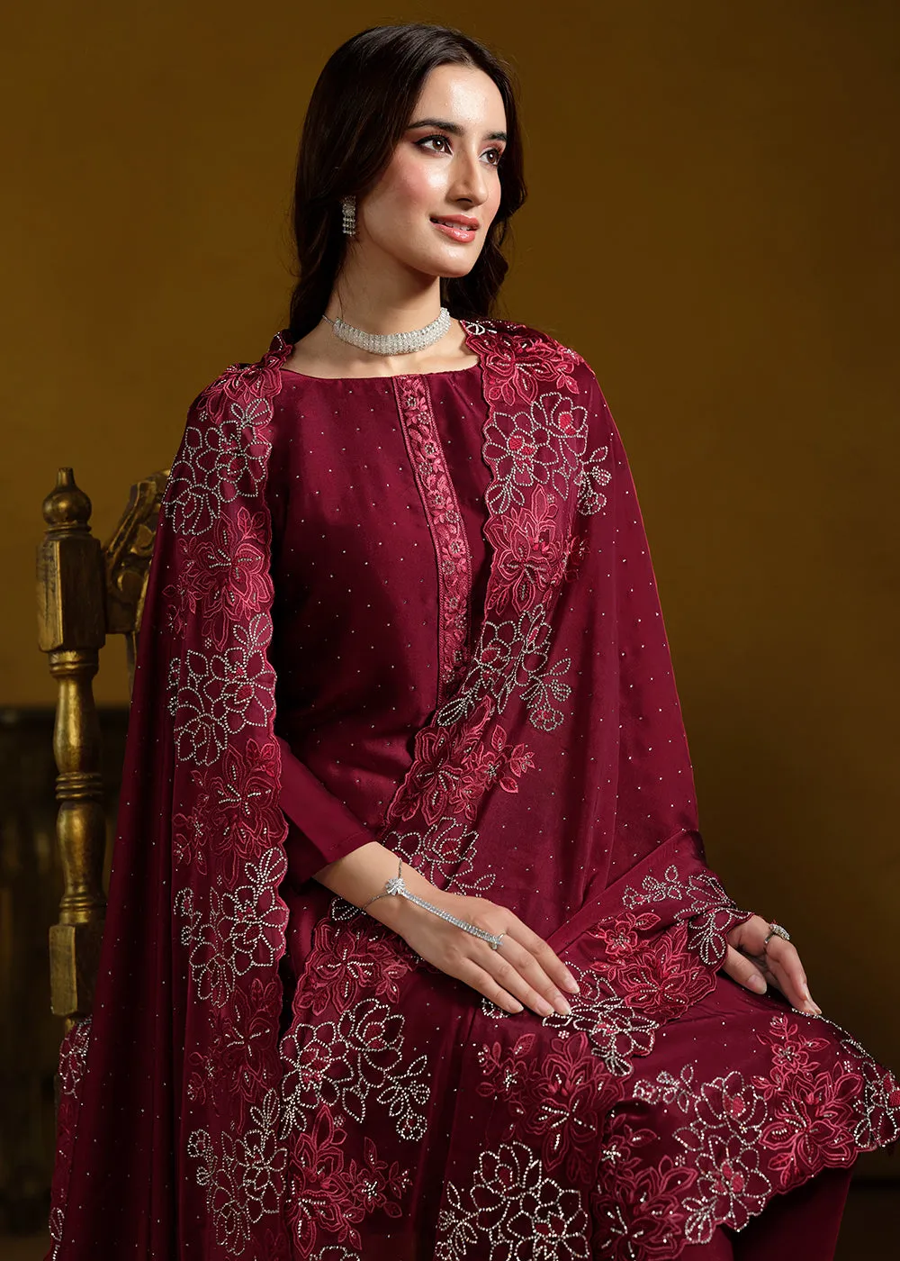 Fabulous Maroon Georgette Festive Pant Salwar Suit