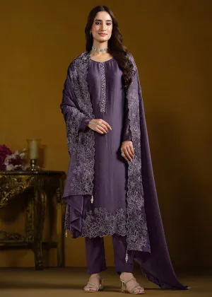 Fabulous Purple Georgette Festive Pant Salwar Suit