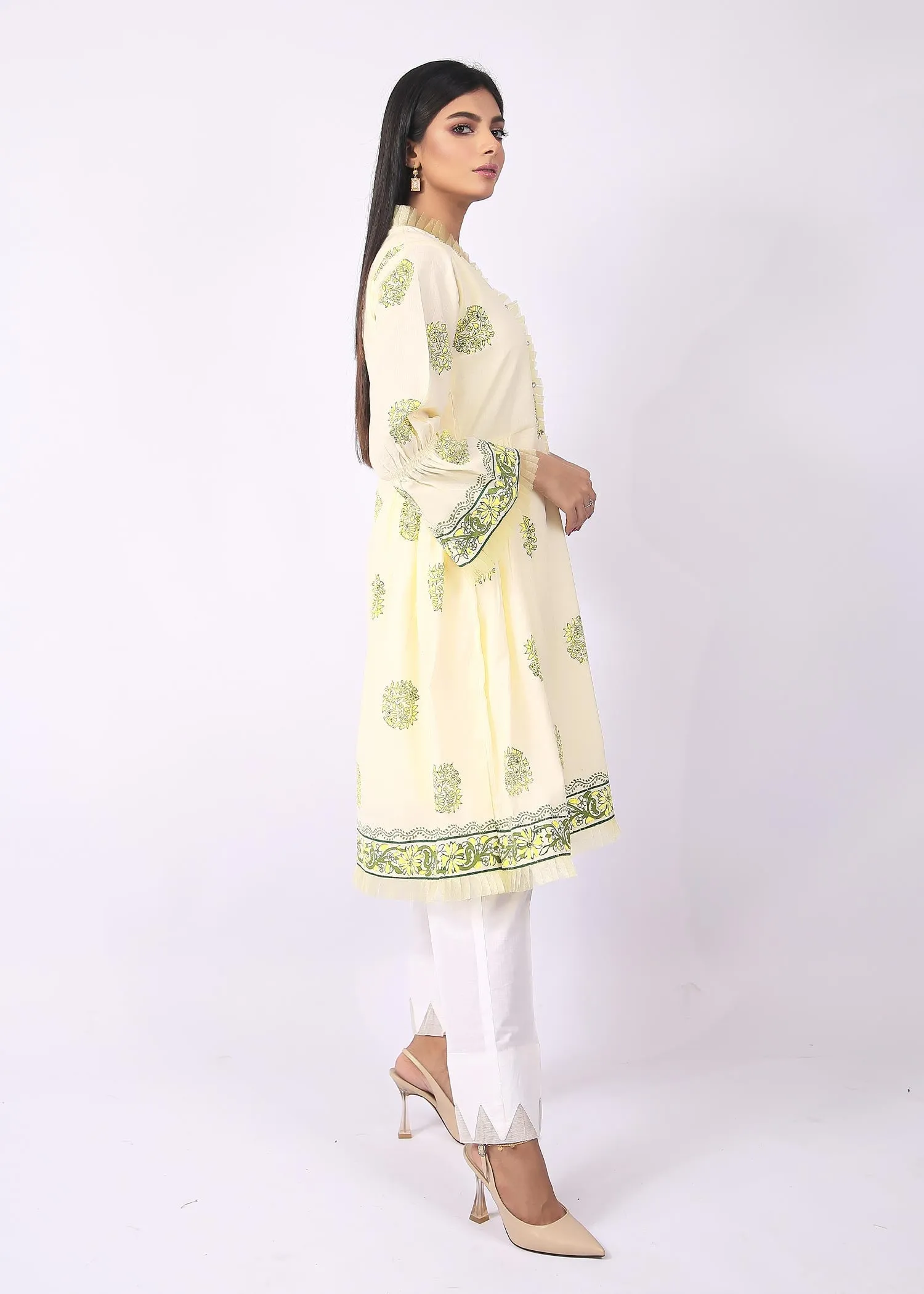 FashionPorters - Unstitched 3 Piece Block Printed Cotton Lawn Lime Soft Lemon Yellow Suit SUS22-RY13