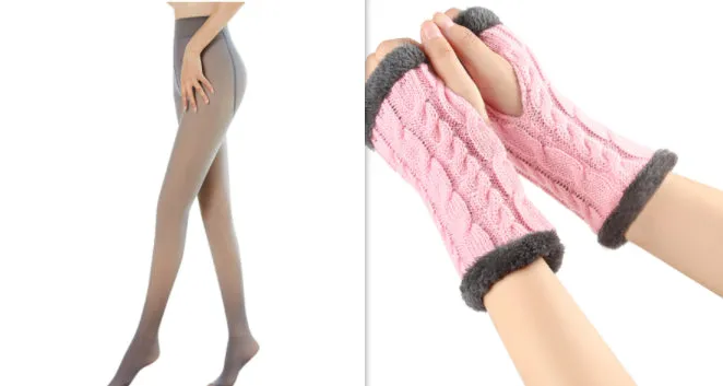 Fleece-lined Fluffy Gloves Twist Knitted Finger Leakage