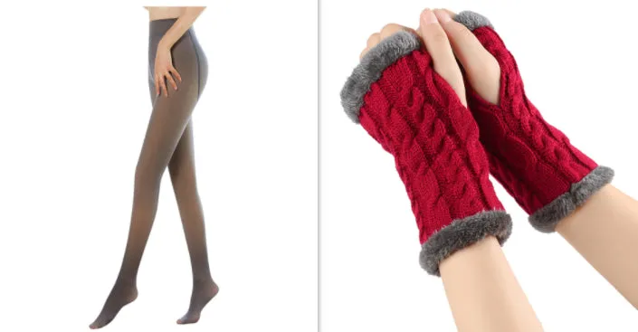 Fleece-lined Fluffy Gloves Twist Knitted Finger Leakage