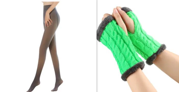 Fleece-lined Fluffy Gloves Twist Knitted Finger Leakage