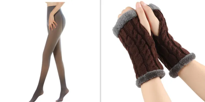 Fleece-lined Fluffy Gloves Twist Knitted Finger Leakage