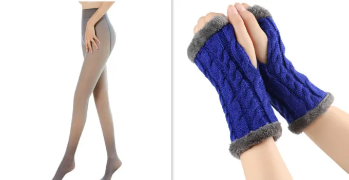 Fleece-lined Fluffy Gloves Twist Knitted Finger Leakage