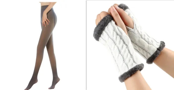 Fleece-lined Fluffy Gloves Twist Knitted Finger Leakage