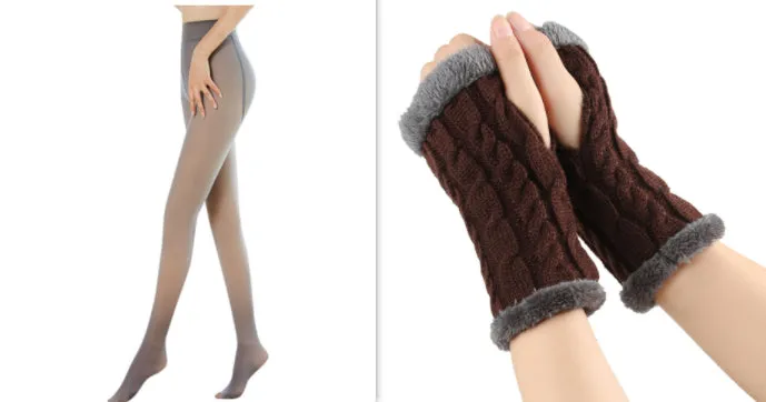 Fleece-lined Fluffy Gloves Twist Knitted Finger Leakage