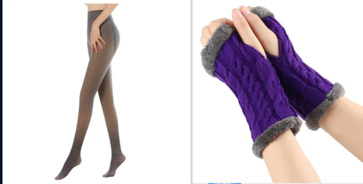 Fleece-lined Fluffy Gloves Twist Knitted Finger Leakage