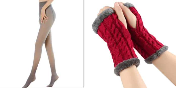 Fleece-lined Fluffy Gloves Twist Knitted Finger Leakage