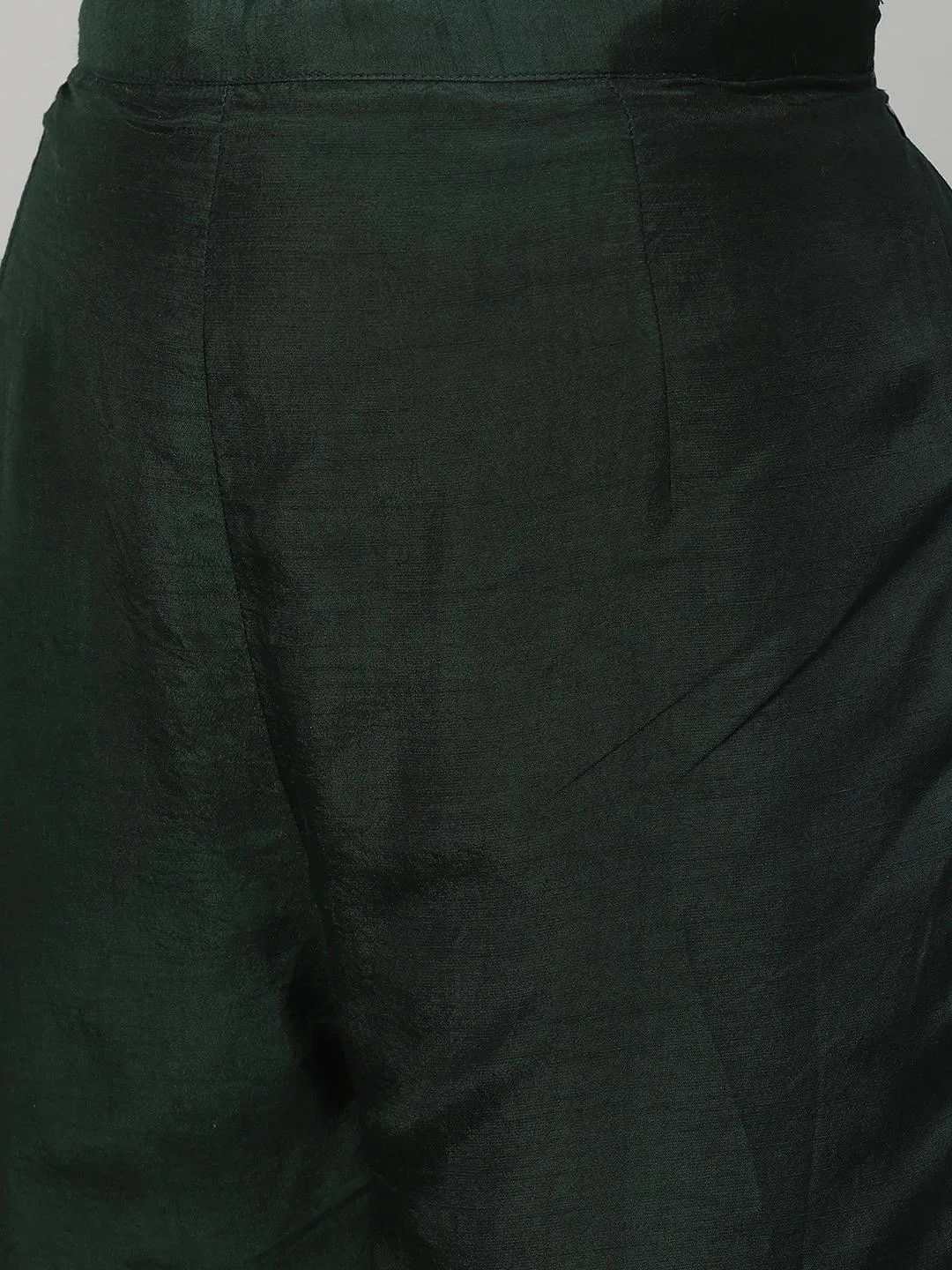 Floral Hand Embroidered Kurta with Pants & Dupatta - Dark Green