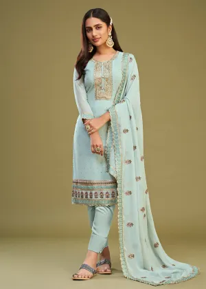 Ice Blue Swarovski Work & Embroidered Eid Wear Salwar Suit