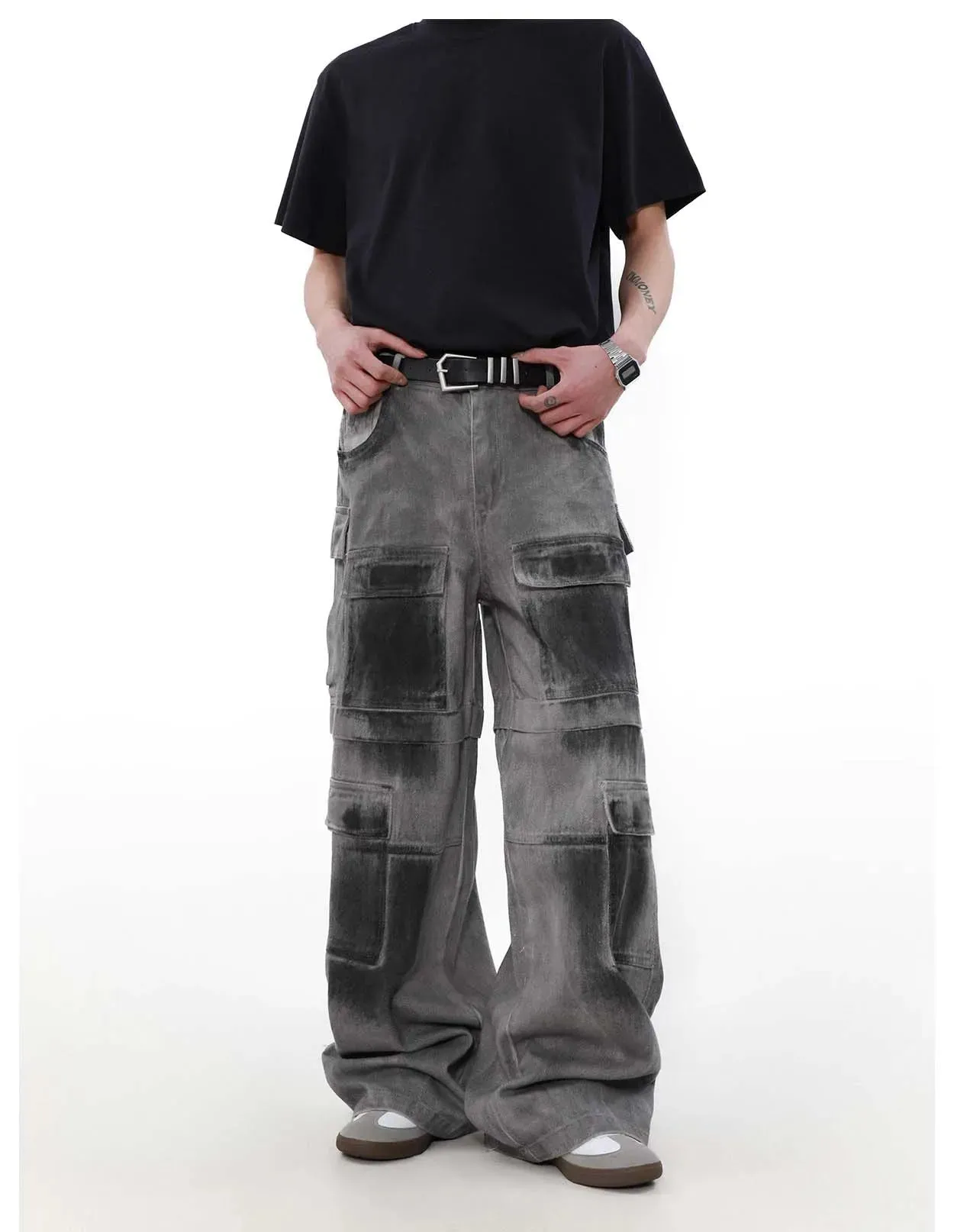 Industrial Wash Baggy Cargo Jeans