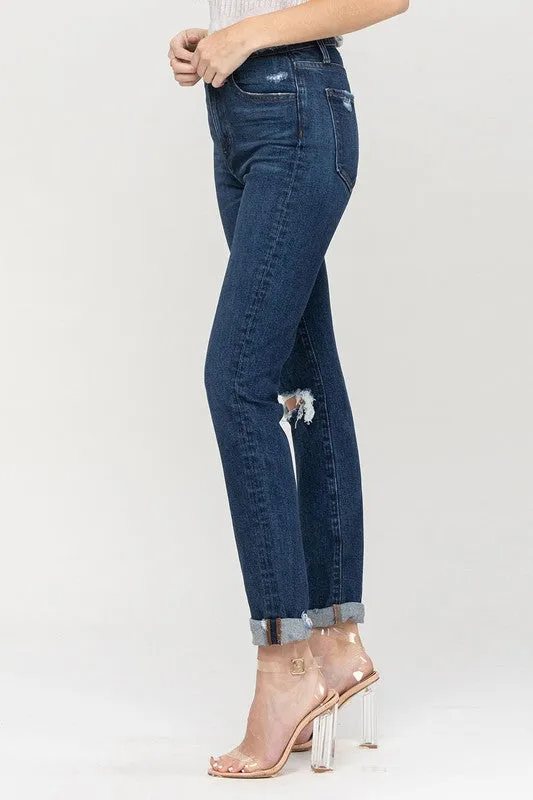 Juniper Distressed Roll Up Stretch Mom Jeans