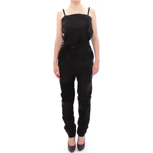 La Maison du Couturier Elegant Black Leather Jumpsuit with Waist Strap