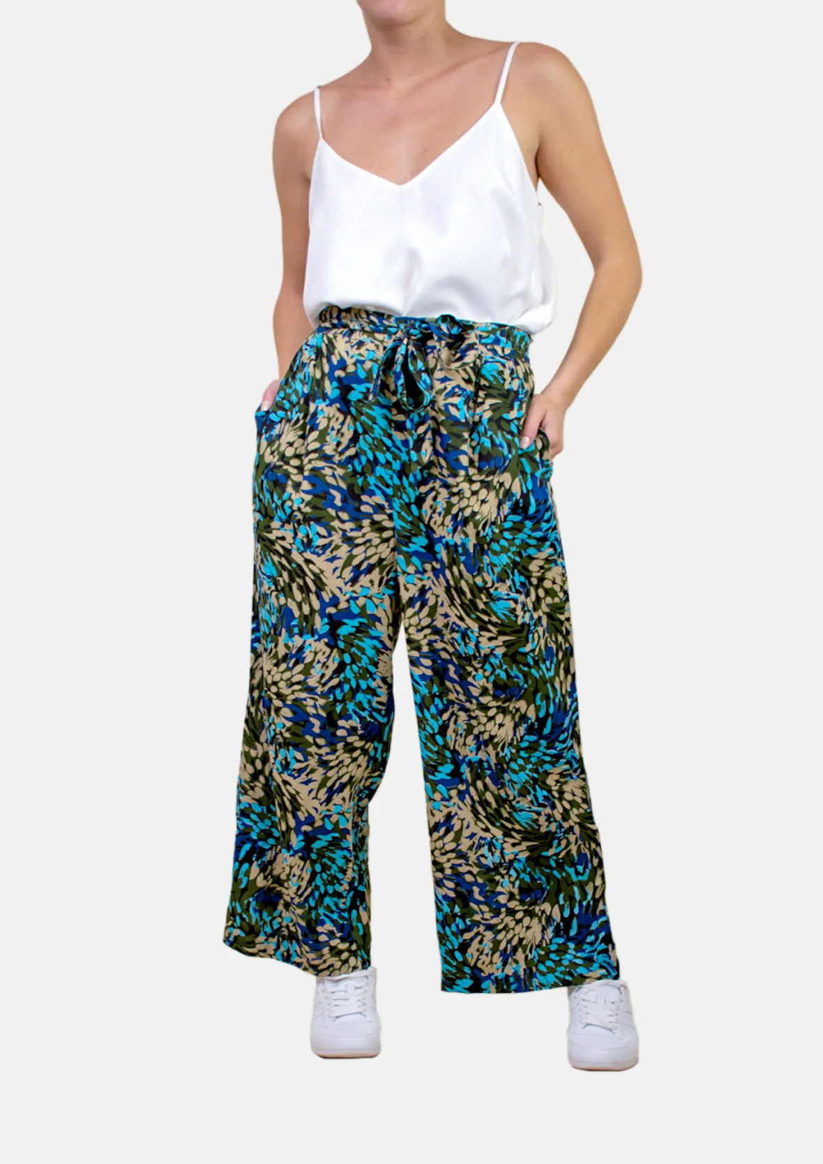 Leaf Print Wide Leg Palazzo