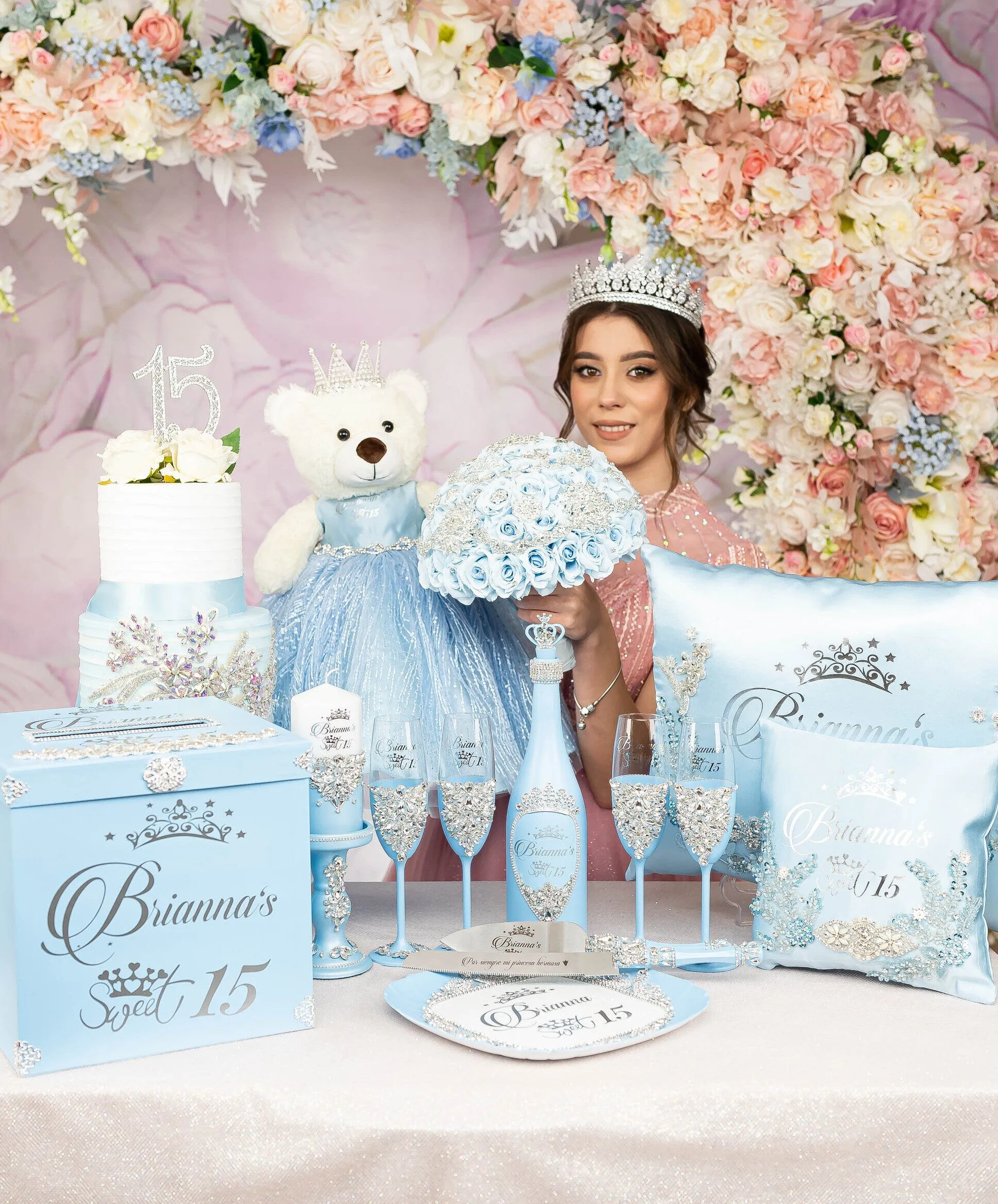 Light blue quinceanera toasting package