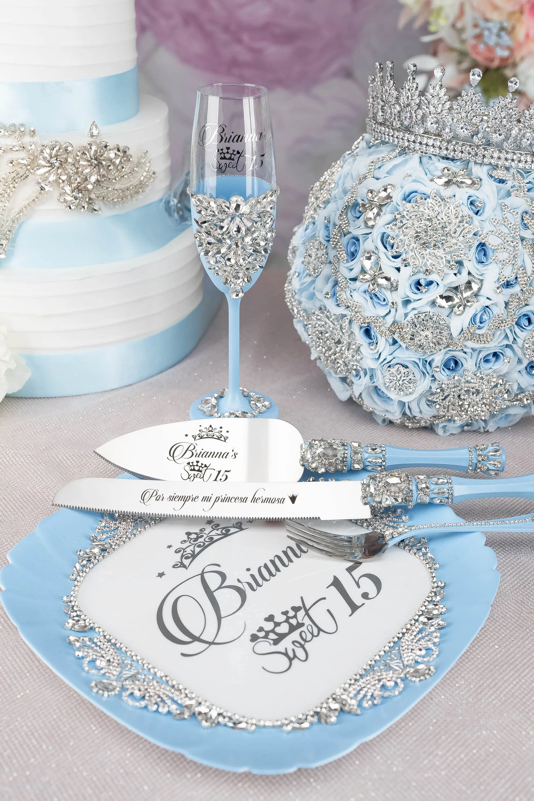 Light blue quinceanera toasting package