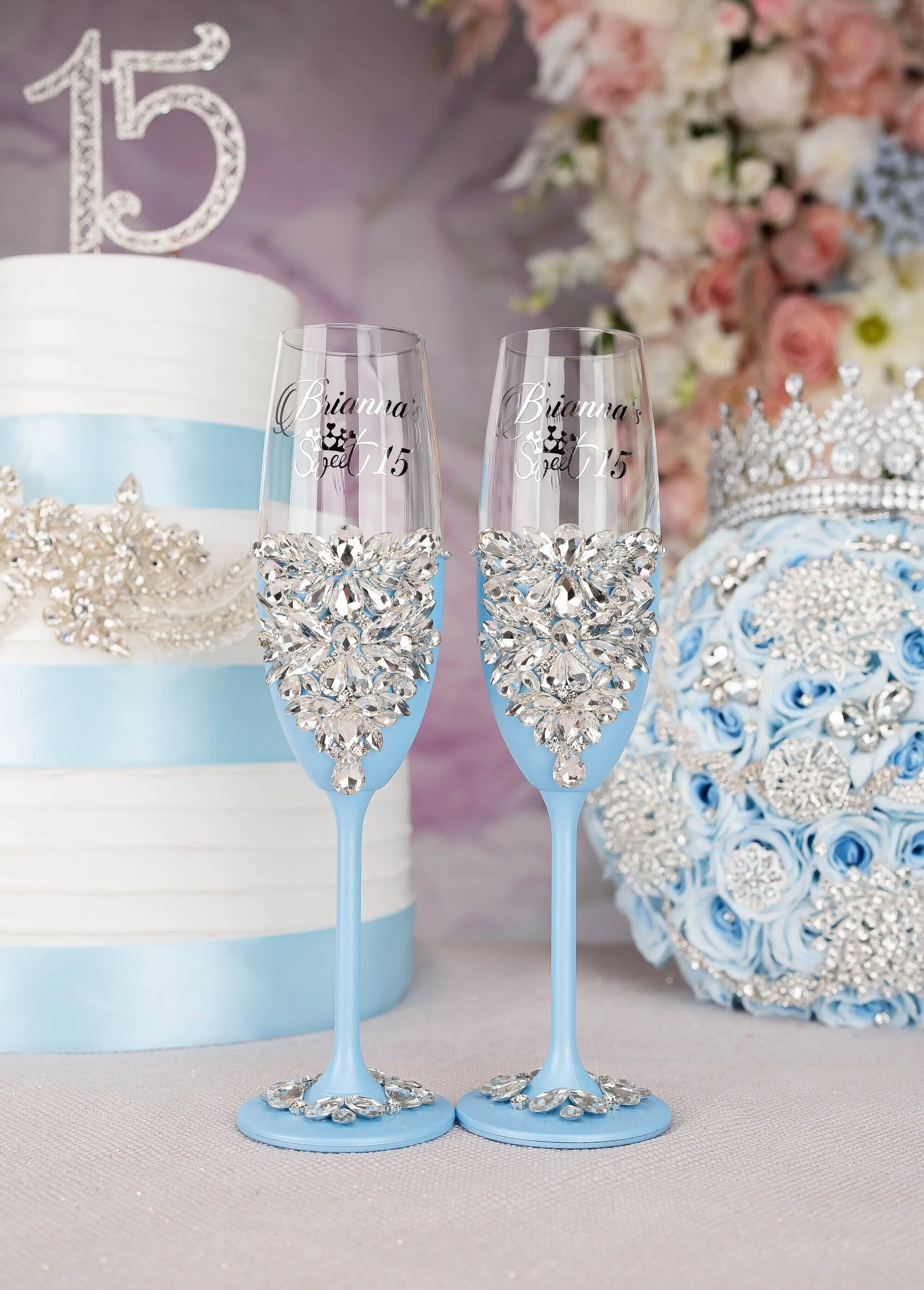 Light blue quinceanera toasting package